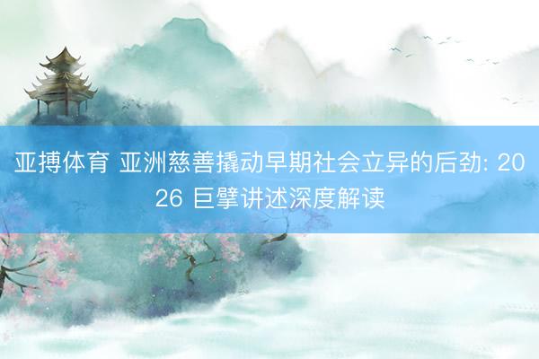 亚搏体育 亚洲慈善撬动早期社会立异的后劲: 2026 巨擘讲述深度解读