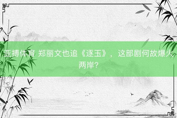 亚搏体育 郑丽文也追《逐玉》，这部剧何故爆火两岸？