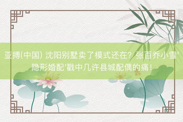 亚搏(中国) 沈阳别墅卖了模式还在？张百乔小雪'隐形婚配'戳中几许县城配偶的痛！